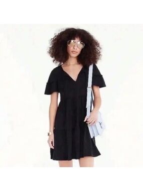 J. Crew Black V-Neck Flutter-Sleeve Mini Dress